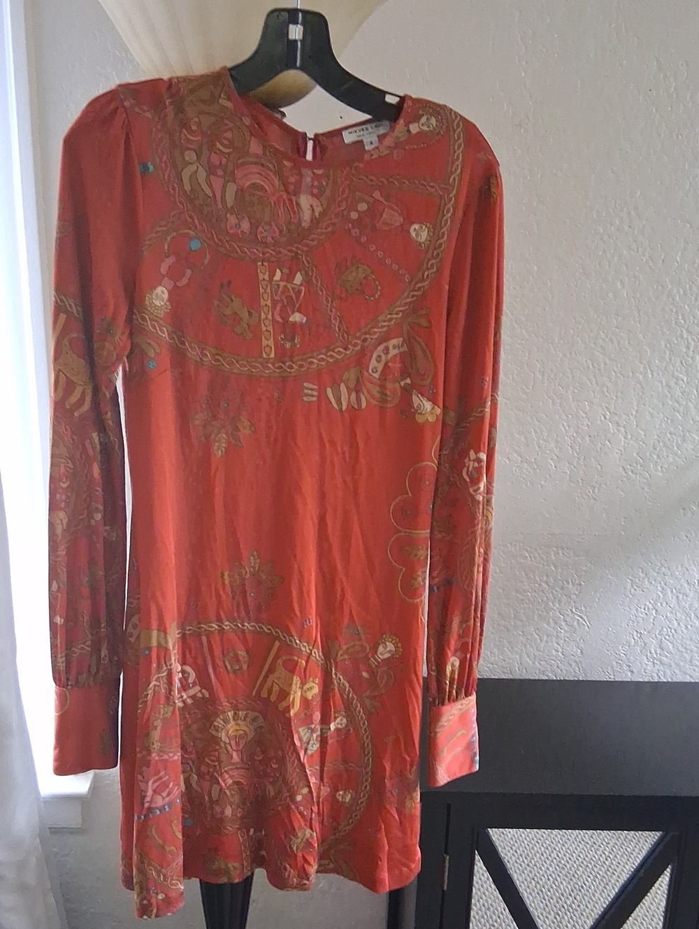 Nieves Lavi Rust Orange Printed Long-Sleeve Top